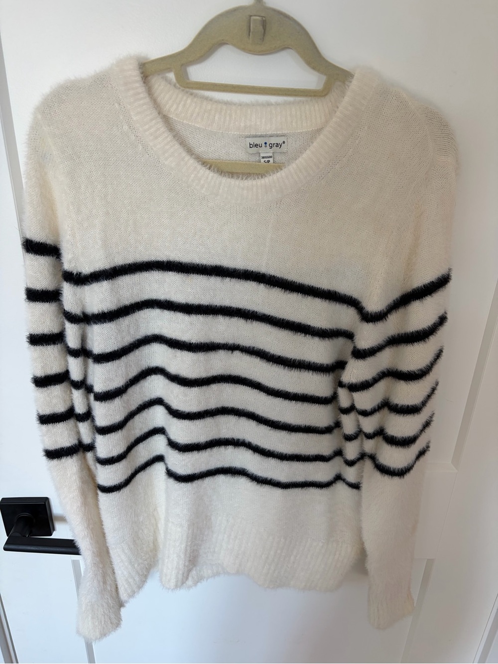 Cream and Black Striped Fuzzy Sweater
